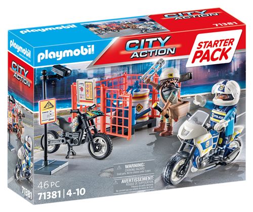 PLAYMOBIL (71381) Policia con moto y ladron con motocicleta de cross, Starter Pack CITY ACTION