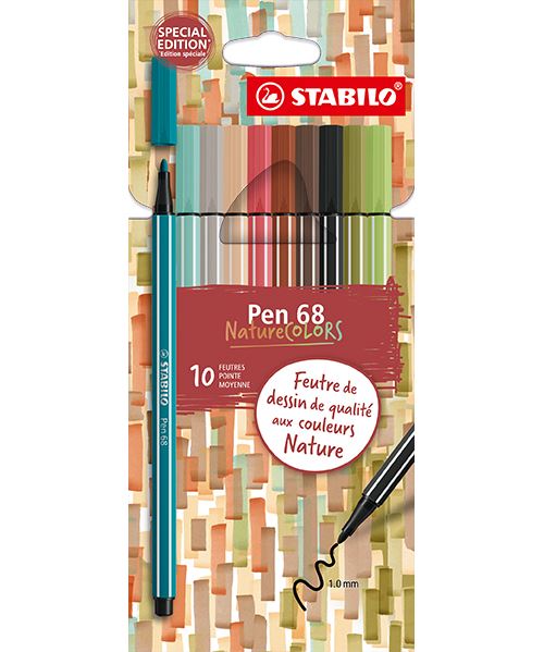 Le feutre de dessin de reference disponible en 65 coloris intenses, Feutre pointe moyenne de tres haute qualite ideal pour le dessin, le coloriage et les aplats de couleurs, Assortiment de 10 couleurs Nature, La pointe ogive robuste permet un trace d'' 1m