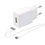 Chargeur secteur 2.4A blanc+ cable 1M USB-C