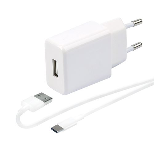 Chargeur secteur 2.4A blanc+ cable 1M USB-C