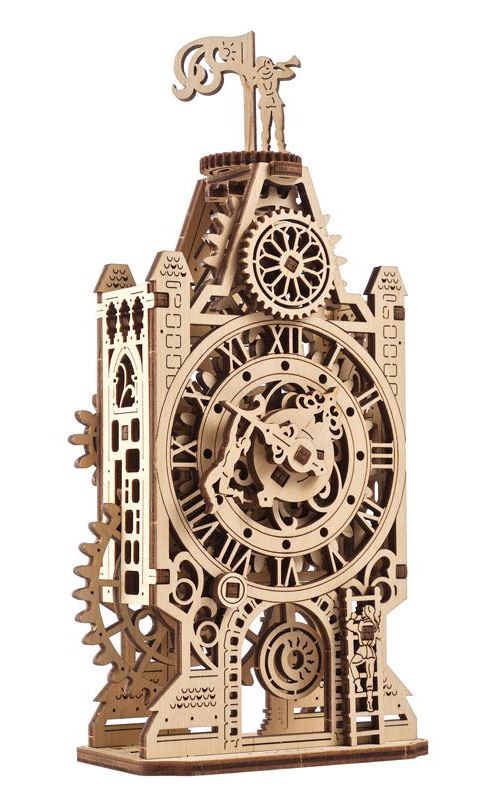 UGEARS Modeles mecaniques: ANCIENNE TOUR HORLOGE 20x9,7x5,2cm, 44 pieces, en  bois, temps de  montage 1h, boîte 21x9,2x2,3cm, 8+