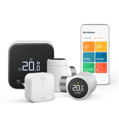 Kit De Démarrage Thermostat Connecté Filaire Tado X Et 2 Têtes Thermostatiques Noir Et Blanc