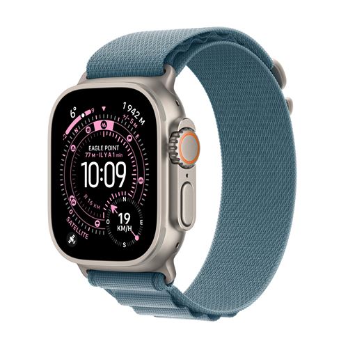 Apple Watch Ultra 3 GPS + Cellular 49mm Boitier en Titane Naturel avec Boucle Alpine bleu clair Small