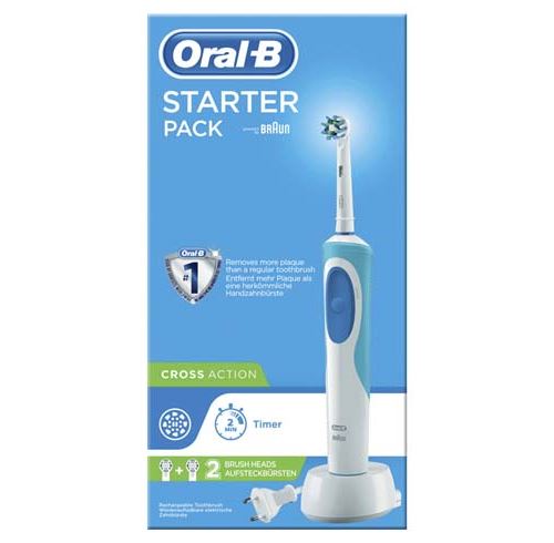 Brosse à dent électrique Oral B Vitality Starter Pack Cross Action avec 2 têtes de brosse Blanc et Bleu