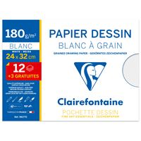 Pochette 15 feuilles de papier dessin Clairefontaine Blanc à grain