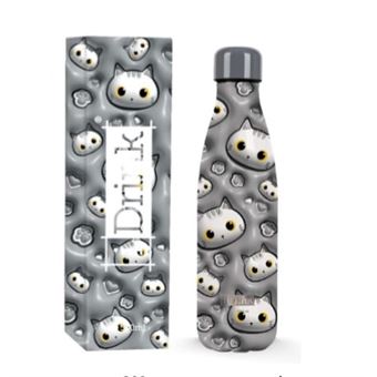 Bouteille 3D Itotal Chat Blanc et Gris 500 ml