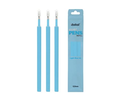 Set 3 pièces recharges stylos effaçables Itotal 0,5 mm Bleu clair