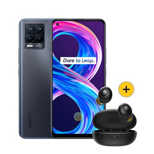 Pack Smartphone realme 8 Pro 6,4 128 Go Noir astral + Ecouteurs sans fil Bluetooth realme Buds Q Noir