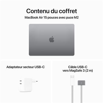 Apple MacBook Air 15.3'' 256 Go SSD 8 Go RAM Puce M2 CPU 8 coeurs GPU 10 coeurs Gris sidéral Nouveau