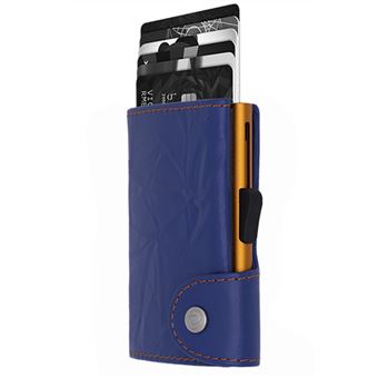 Porte-cartes en cuir C-Secure Denim et Orange