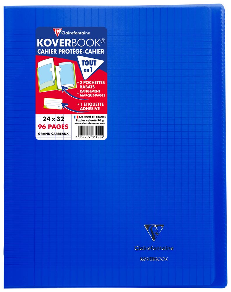 Koverbook 24x32cm 4 Libretas Clairefontaine Koverbook - 24x32 Cm, 96 Páginas Cuadros | Tapa Reciclada Colores Surtidos Papel Clairefontaine Escuela
