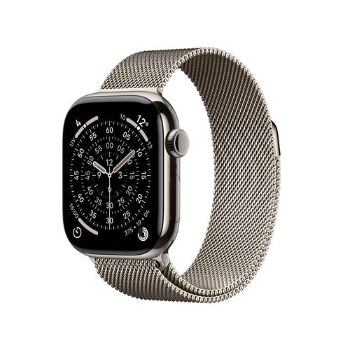 Apple Watch Series 11 GPS + Cellular 42mm Boitier en Titane Naturel avec Bracelet Milanais Naturel