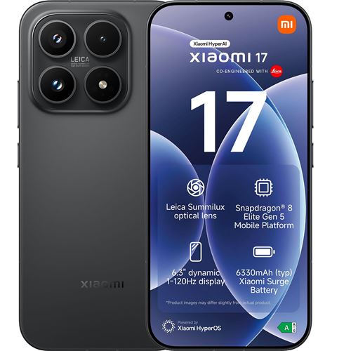 Xiaomi 17 - 5G smartphone - double SIM - RAM 12 Go / Mémoire interne 256 Go - OLED display - 6.3"" - 2656 x 1220 pixels (120 Hz) - 3 x caméras arrière 50 MP, 50 MP, 50 MP - front camera 50 MP - noir État correct - Xiaomi reconditionné disponible sur Fnac