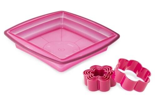 Moule carré Tefal 24 cm et 5 emporte-pièce Rose