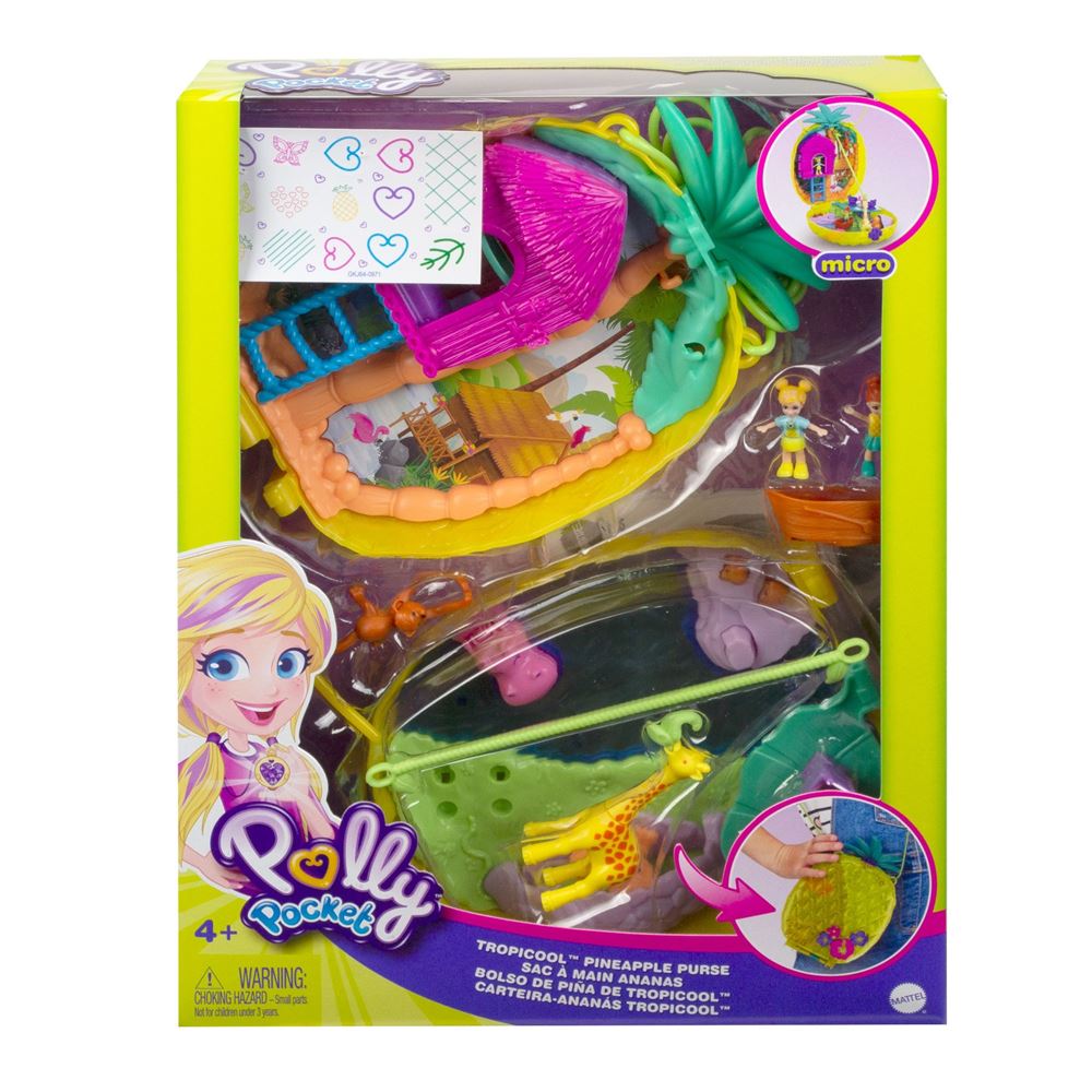 Polly Pocket Coffret Sac à Surprises Ananas avec mini-figurines Polly et  Lila, accessoires et autocollants