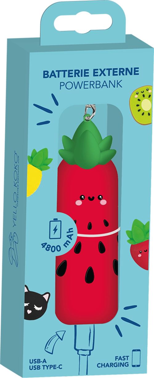 Batterie externe Yello koko Powerbank 4800 mAh Fraise Rouge