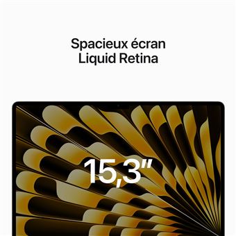 Apple MacBook Air 15.3'' 256 Go SSD 8 Go RAM Puce M2 CPU 8 coeurs GPU 10 coeurs Lumière stellaire Nouveau