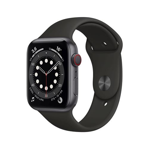 Apple Watch Series 6 GPS Cellular 44 mm espace gris en aluminium montre intelligente avec bande sport fluoroelastomere noir taille du bracelet S M L