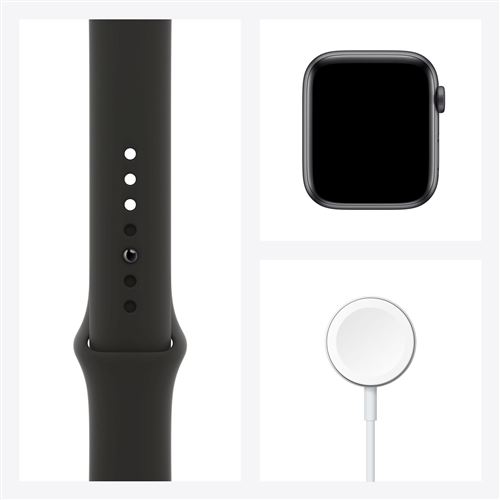 Apple Watch Series 6 (GPS + Cellular) - 44 mm - espace gris en aluminium -  montre intelligente avec bande sport - fluoroélastomère - noir - taille du  bracelet : S/M/L -