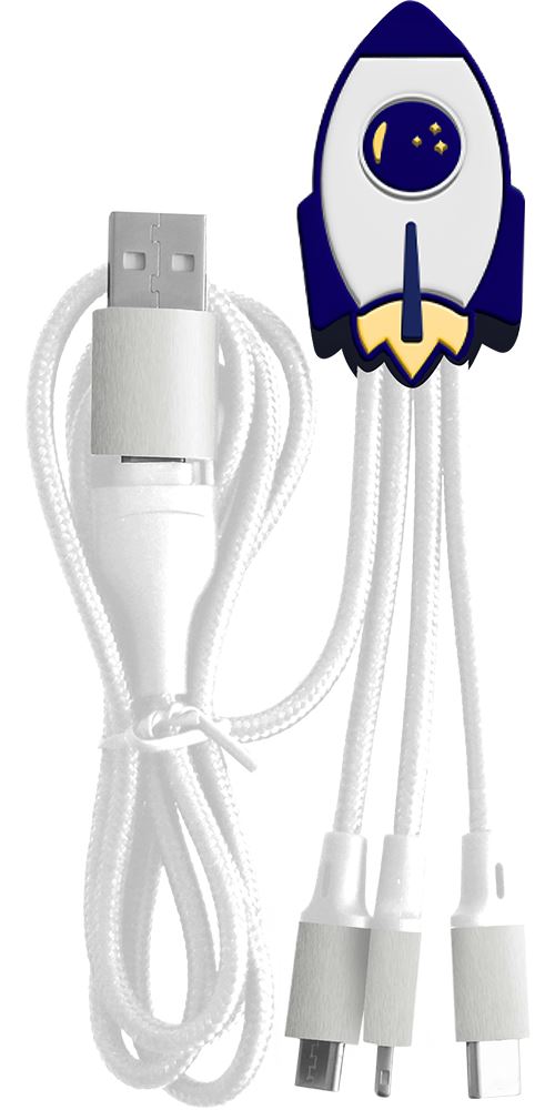 Câble téléphone portable Yello koko Andy USB-A vers USB-C/Micro/Light 15 cm Fusée Blanc