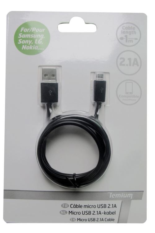 TEMIUM CABLE MICRO-USB 1M NOIR