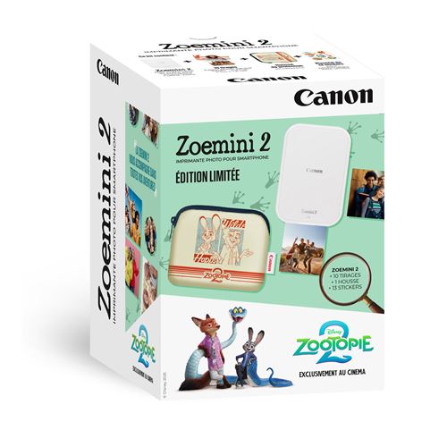 Kit Imprimante Photo Canon Zoemini 2 Edition Zootopie 2 Blanc + 10 Recharges + Housse Zootopie 2 + Stickers