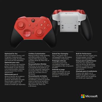 Microsoft Xbox Elite Wireless Controller Series 2 - Core - Manette de jeu - sans fil - Bluetooth - rouge - pour PC, Microsoft Xbox One, Android, iOS, Microsoft Xbox Series S, Microsoft Xbox Series X