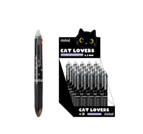 Stylos à bille effaçables Itotal 4 en 1 Chat Noir