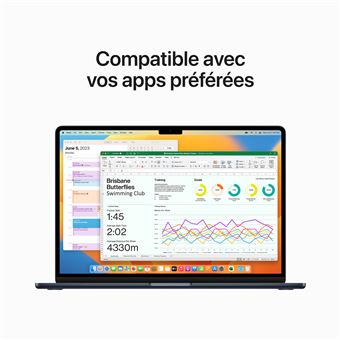 Apple MacBook Air 15.3'' 256 Go SSD 8 Go RAM Puce M2 CPU 8 coeurs GPU 10 coeurs Minuit Nouveau