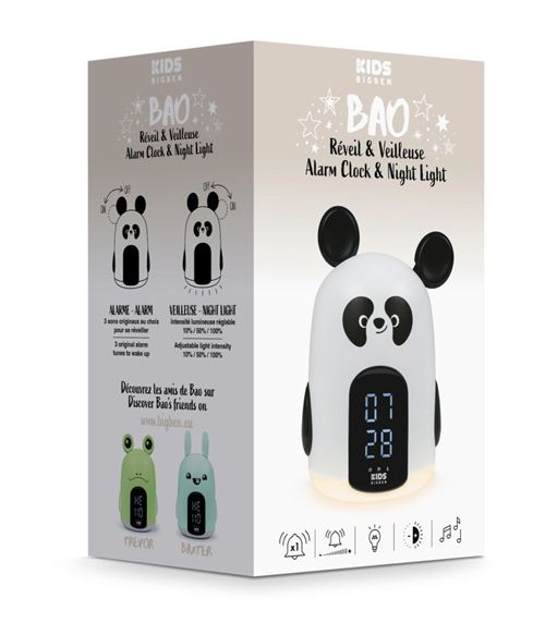 Réveil et Veilleuse BigBen Forme Panda Bao Blanc et Noir