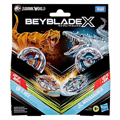 Figurines Beyblade X Jurassic World Collaboration T. Rex contre Mosasaurus