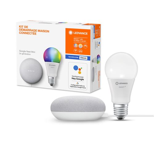 Google Nest Mini Gris + Kit Smart+ Edison Ledvance Or 60W