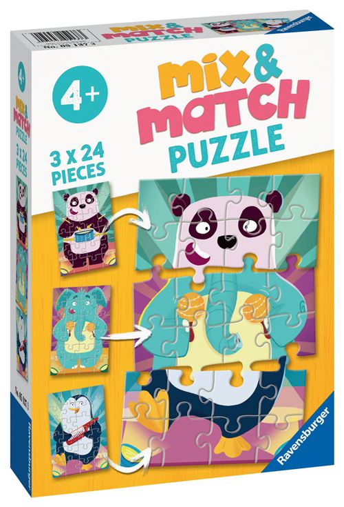 Puzzle Enfant 3X24 Pièces Ravensburger Mix et Match Les Animaux Rigolos