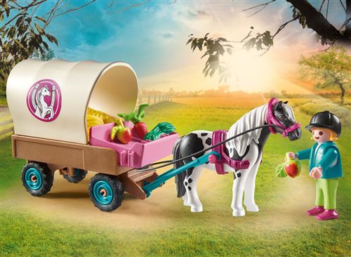 Playmobil calèche, chevaux, enfant et parents