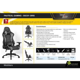 Fauteuil de bureau Gaming Steelplay SGC01 Gris