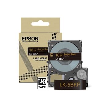Epson LabelWorks LK-5KBM - Noir sur or métallisé - Rouleau (1,8 cm x 9 m) 1 cassette(s) boîte de suspension - cartouche de bande - pour LabelWorks LW-C410, LW-C610