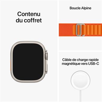 Apple Watch Ultra + Cellular, boîtier Titane 49mm avec Boucle Alpine Orange Taille L