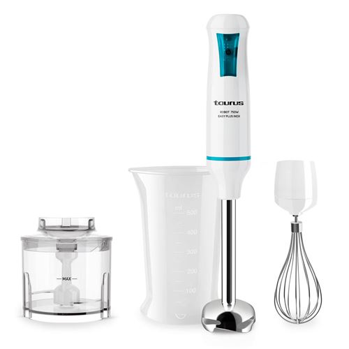 Obtenez des textures plus homogenes avec le robot 750 Easy Plus Inox de Taurus. Il dispose d''une puissance de 750 W et de lames en acierinoxydable haute performance pour obtenir les meilleurs resultats en peu de temps.