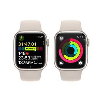 Apple Watch Series 9 GPS + Cellular 41 mm avec boîtier en aluminium Stellaire et bracelet sport Stellaire M/L