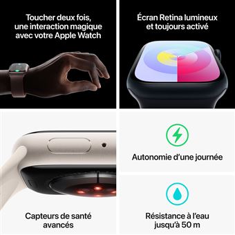 Apple Watch Series 9 GPS + Cellular 41 mm avec boîtier en aluminium Stellaire et bracelet sport Stellaire M/L