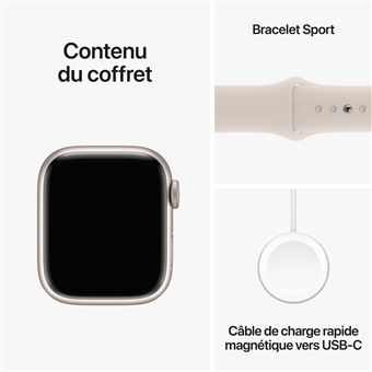 Apple Watch Series 9 GPS + Cellular 41 mm avec boîtier en aluminium Stellaire et bracelet sport Stellaire M/L