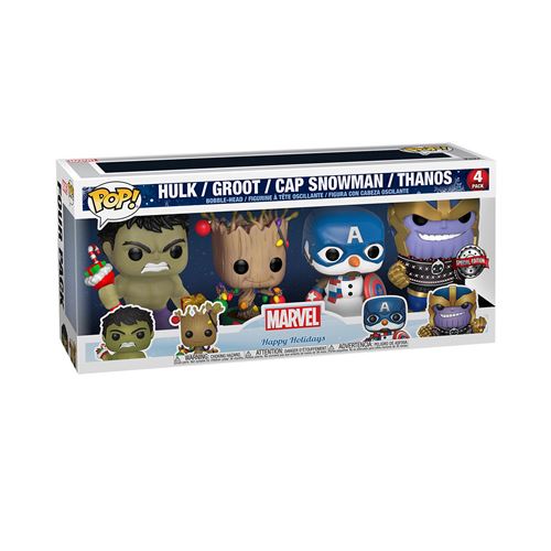 Pack de 4 figurines funko pop marvel holiday groot hulk thanos captain america exclusivit&eacute; fnac 