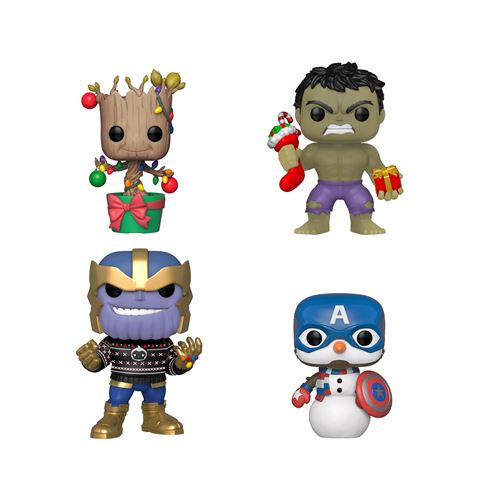 Pack de 4 Figurines Funko Pop Marvel Holiday Groot Hulk Thanos