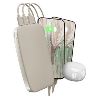 POWERBANK 18000MAH Batterie rechargeable de poche - Silky Sand - 2PB18100SS.Charge ultra rapide avec 20 W Power Delivery.Chargez jusqu''a 50 % en 30 min. 6 fonctions de securite. Approuvee par les compagnies aerien.
