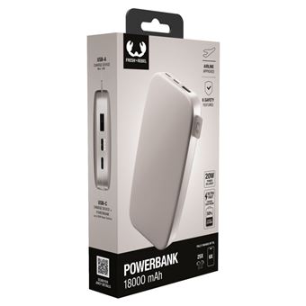 POWERBANK 18000MAH Batterie rechargeable de poche - Silky Sand - 2PB18100SS.Charge ultra rapide avec 20 W Power Delivery.Chargez jusqu''a 50 % en 30 min. 6 fonctions de securite. Approuvee par les compagnies aerien.
