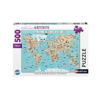 Puzzle 500 pièces Nathan Le tour du monde des saveurs par Julie Mercier