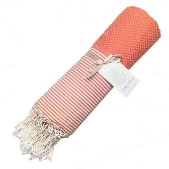 Fouta Febronie Nid d'abeille Ibiza Orange Corail