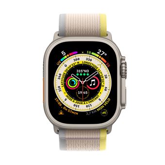 Apple Watch Ultra + Cellular, boîtier Titane 49mm avec Boucle Trail Jaune / Beige Taille S/M