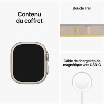 Apple Watch Ultra + Cellular, boîtier Titane 49mm avec Boucle Trail Jaune / Beige Taille S/M