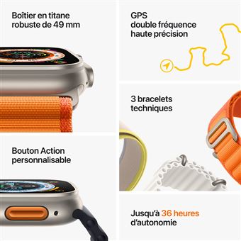 Apple Watch Ultra + Cellular, boîtier Titane 49mm avec Boucle Trail Jaune / Beige Taille S/M